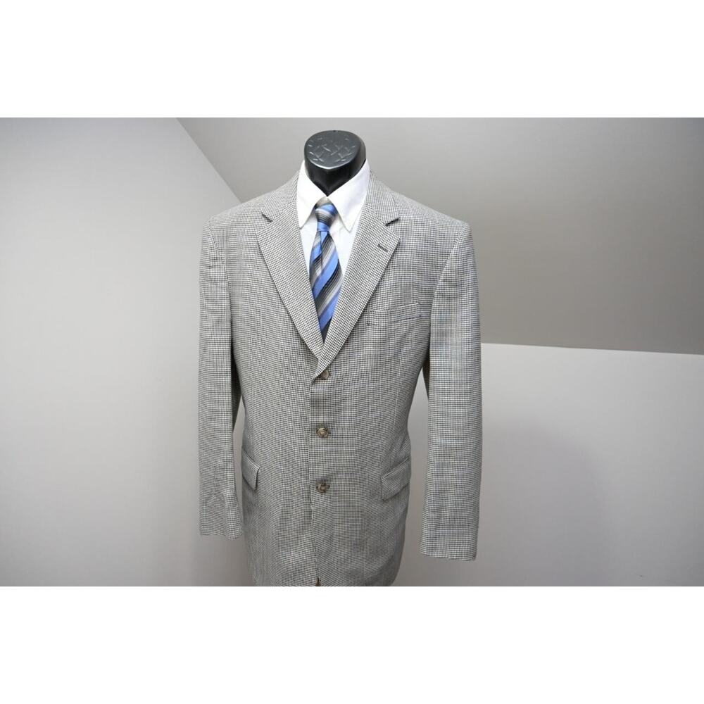 Jos A Bank Blazer Silk Wool Houndstooth 3 Button Sports Jacket Mens Size 43 Long